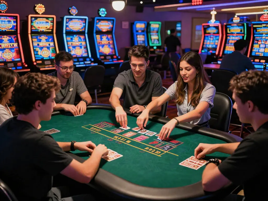https://red88.limited/ dynamic online gaming scene with diverse players engaged in casino games