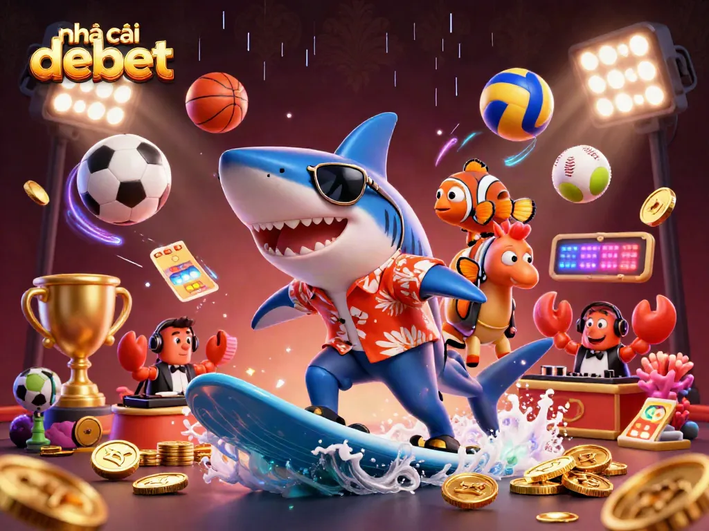 Engage with nhà cái debet in this vibrant scene featuring lively characters and dynamic gambling elements.
