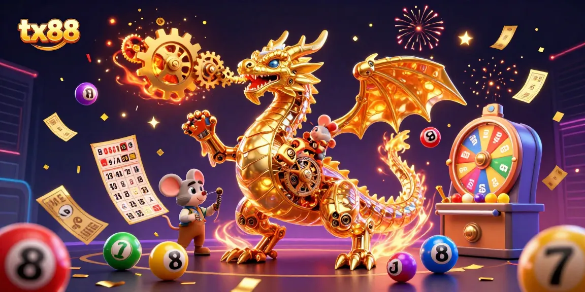 Engage with tx88's golden casino magic through a vibrant 3D scene of luck and celebration.