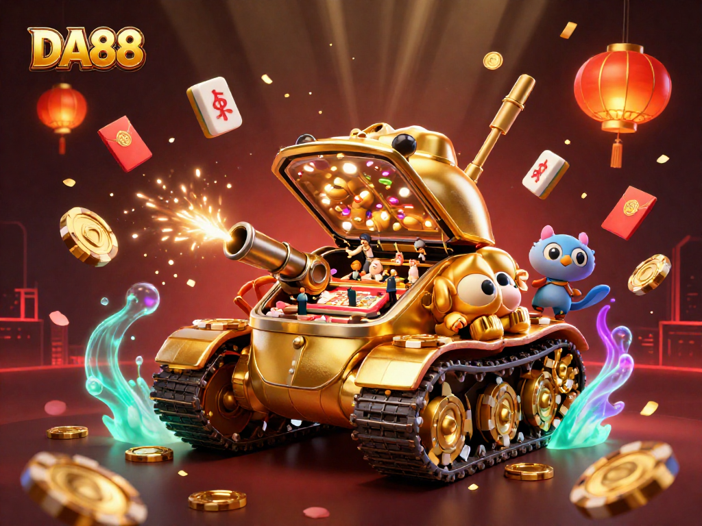 Experience thrilling gameplay with DA88's dazzling mini casino bursting from a golden beetle tank.
