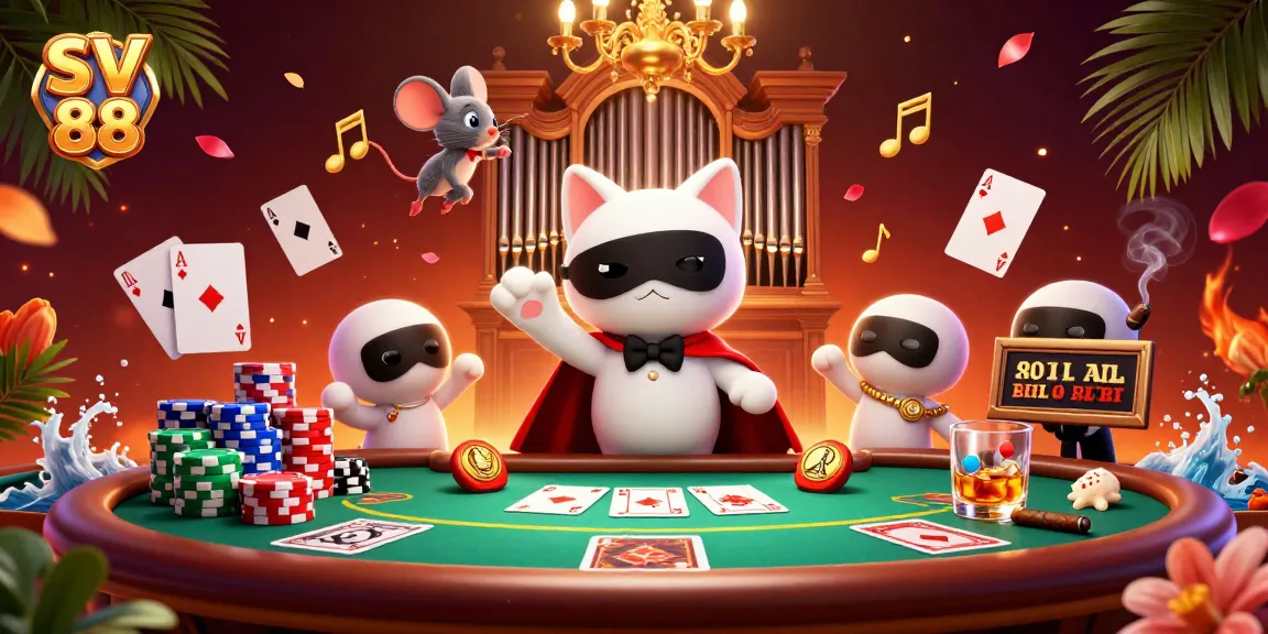 Experience thrilling SV 88 gameplay with the phantom cat at a vibrant casino scene, full of excitement.