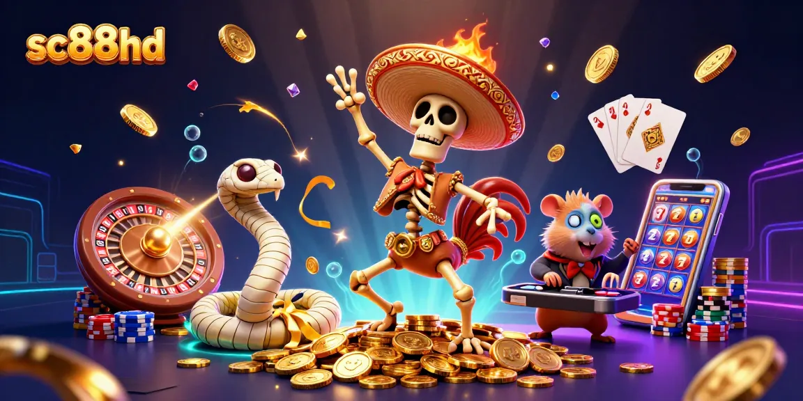 Experience the thrill at sc88hd with a vibrant scene of casino characters celebrating amidst golden treasures.