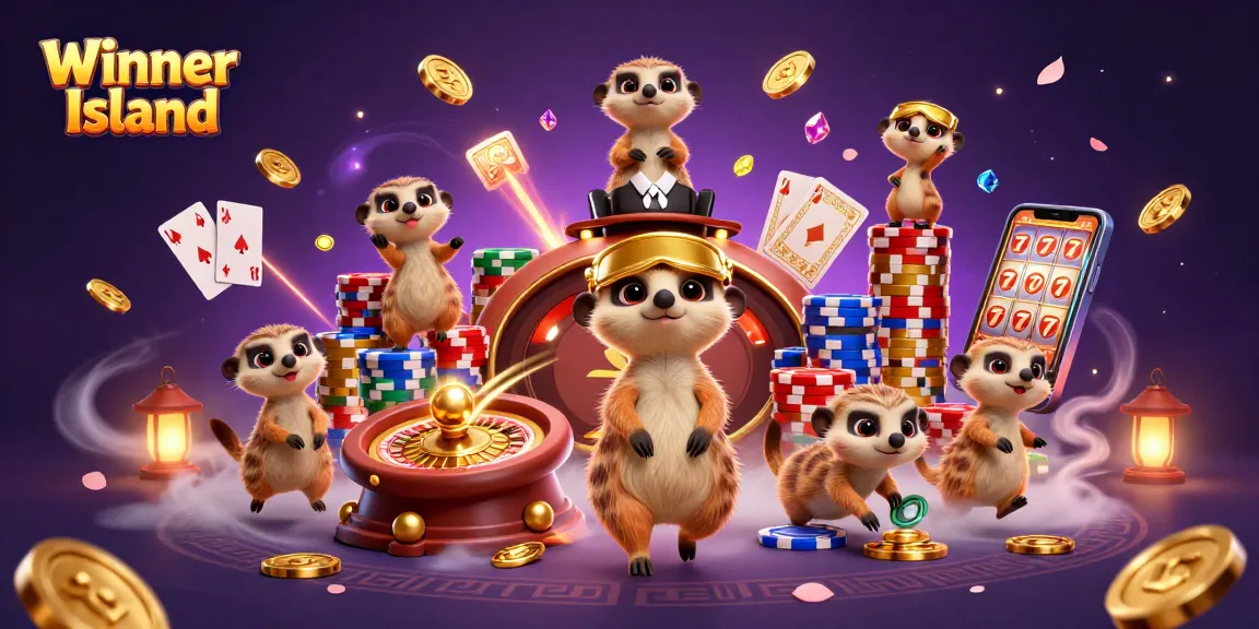 Experience thrilling gaming action at Winner Island with lively meerkats running an elaborate casino.