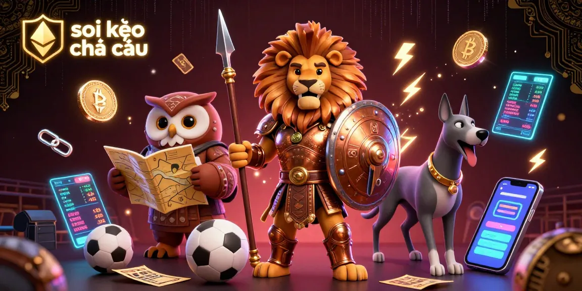 Experience the excitement of soi kèo nhà cái with vibrant characters in a dynamic sports betting scene surrounded by Bitcoin and Ethereum coins.