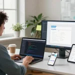 Build internal tools with AI in a modern workspace, showcasing collaboration and creativity.