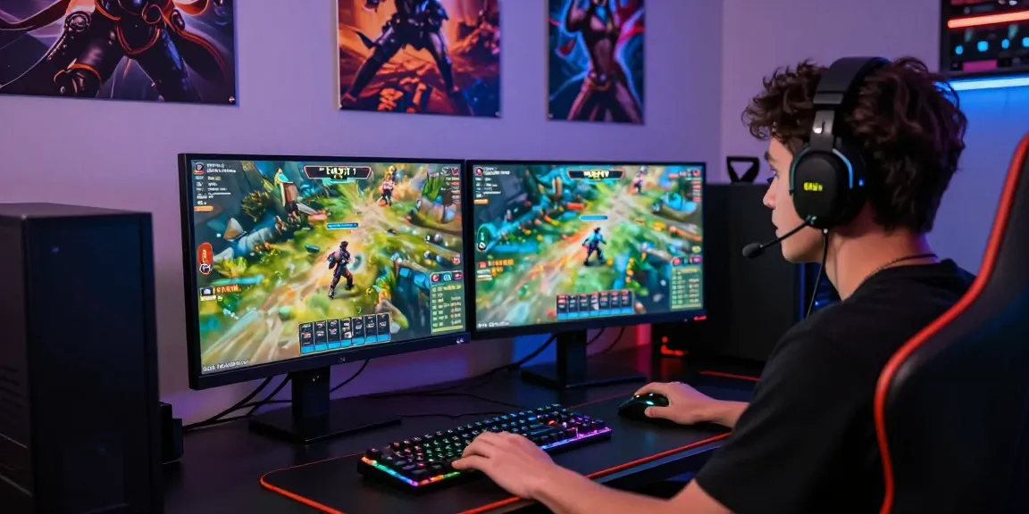 Pengalaman bermain katatogel online dengan gamer terfokus di meja, menampilkan monitor, keyboard, dan pencahayaan dinamis.